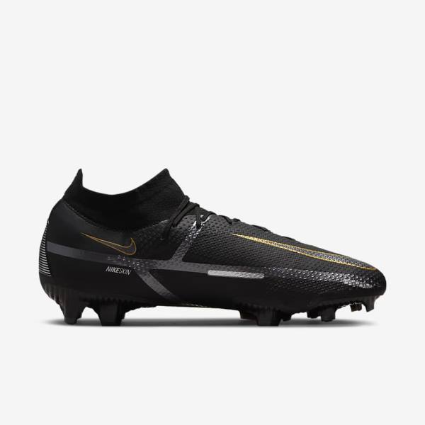 Black / Metal Gold / Metal Silver / Metal Dark Grey Nike Phantom GT2 Pro Dynamic Fit FG Firm-Ground Women's Football Shoes | NK209SMA