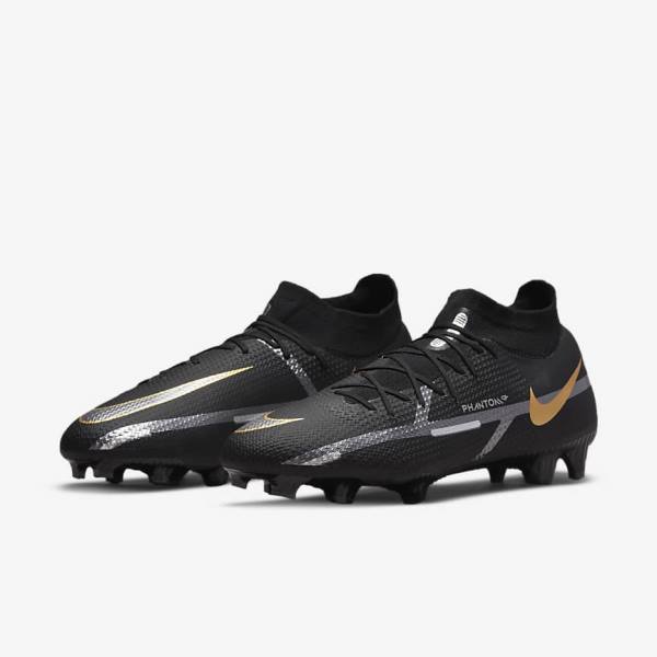 Black / Metal Gold / Metal Silver / Metal Dark Grey Nike Phantom GT2 Pro Dynamic Fit FG Firm-Ground Women's Football Shoes | NK209SMA