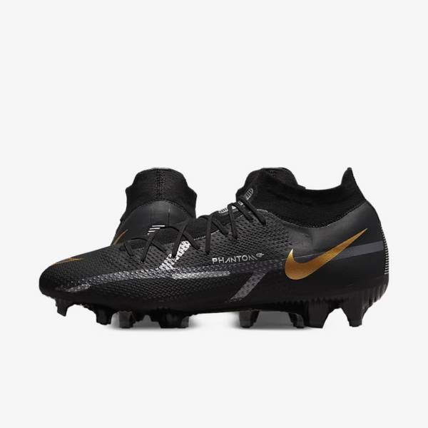 Black / Metal Gold / Metal Silver / Metal Dark Grey Nike Phantom GT2 Pro Dynamic Fit FG Firm-Ground Women's Football Shoes | NK209SMA