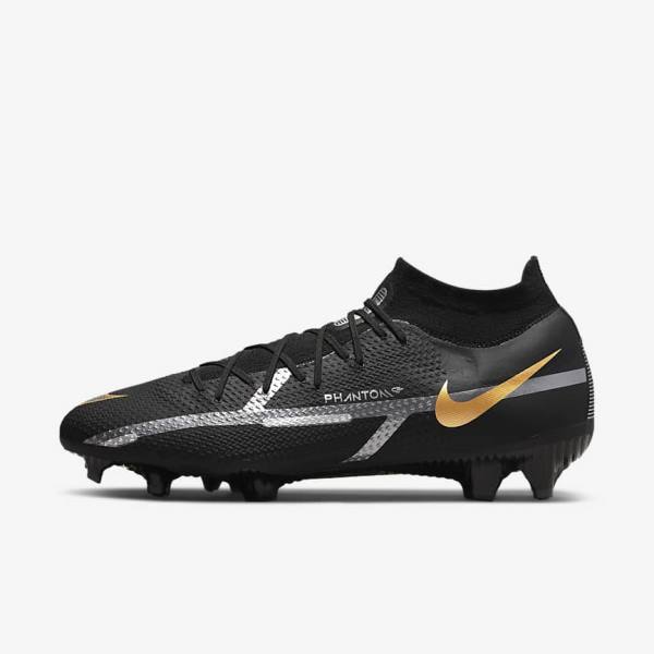 Black / Metal Gold / Metal Silver / Metal Dark Grey Nike Phantom GT2 Pro Dynamic Fit FG Firm-Ground Women\'s Football Shoes | NK209SMA