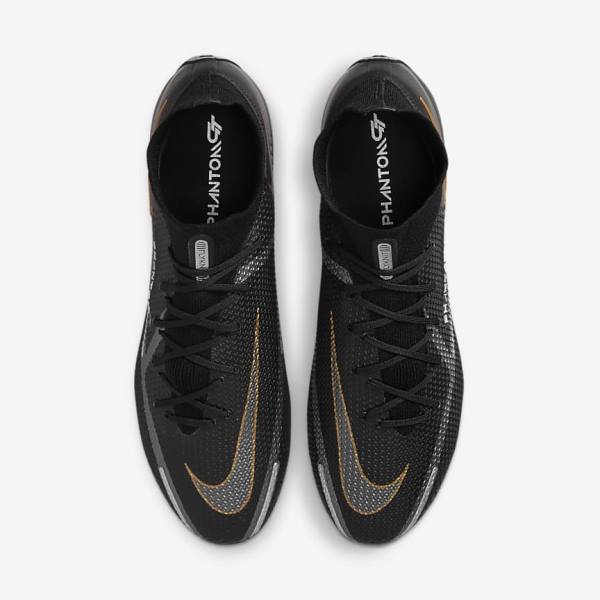 Black / Metal Gold / Metal Silver / Metal Dark Grey Nike Phantom GT2 Dynamic Fit Elite AG-Pro Artificial-Grass Men's Football Shoes | NK476KAH