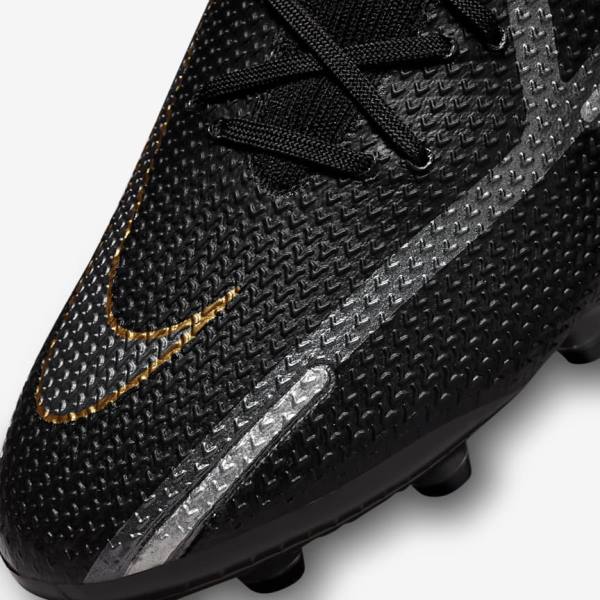 Black / Metal Gold / Metal Silver / Metal Dark Grey Nike Phantom GT2 Dynamic Fit Elite AG-Pro Artificial-Grass Men's Football Shoes | NK476KAH