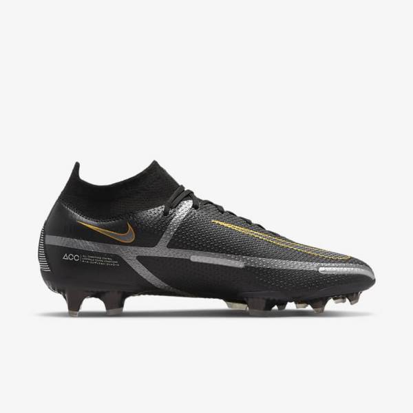 Black / Metal Gold / Metal Silver / Metal Dark Grey Nike Phantom GT2 Dynamic Fit Elite FG Firm-Ground Women's Football Shoes | NK492FYS