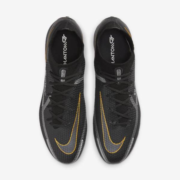 Black / Metal Gold / Metal Silver / Metal Dark Grey Nike Phantom GT2 Dynamic Fit Elite FG Firm-Ground Women's Football Shoes | NK492FYS