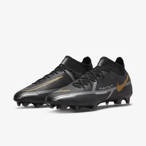 Black / Metal Gold / Metal Silver / Metal Dark Grey Nike Phantom GT2 Dynamic Fit Elite FG Firm-Ground Women's Football Shoes | NK492FYS