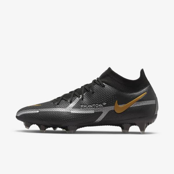 Black / Metal Gold / Metal Silver / Metal Dark Grey Nike Phantom GT2 Dynamic Fit Elite FG Firm-Ground Women\'s Football Shoes | NK492FYS