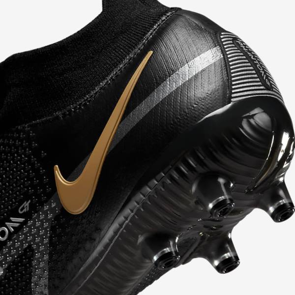 Black / Metal Gold / Metal Silver / Metal Dark Grey Nike Phantom GT2 Dynamic Fit Elite AG-Pro Artificial-Grass Women's Football Shoes | NK582ZXS