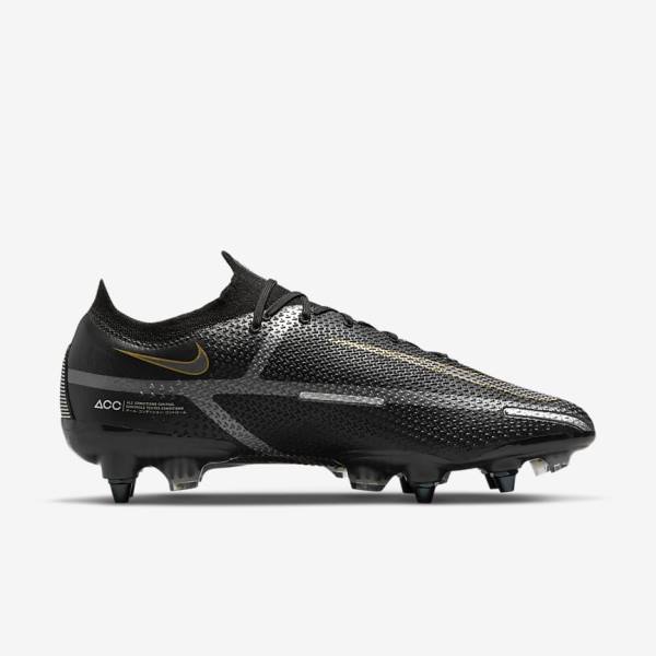 Black / Metal Gold / Metal Silver / Metal Dark Grey Nike Phantom GT2 Elite SG-Pro AC Soft-Ground Men's Football Shoes | NK845PNV