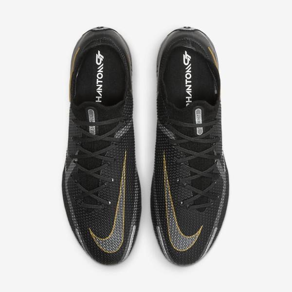 Black / Metal Gold / Metal Silver / Metal Dark Grey Nike Phantom GT2 Elite SG-Pro AC Soft-Ground Men's Football Shoes | NK845PNV