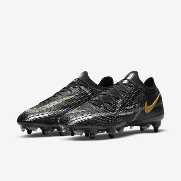 Black / Metal Gold / Metal Silver / Metal Dark Grey Nike Phantom GT2 Elite SG-Pro AC Soft-Ground Men's Football Shoes | NK845PNV