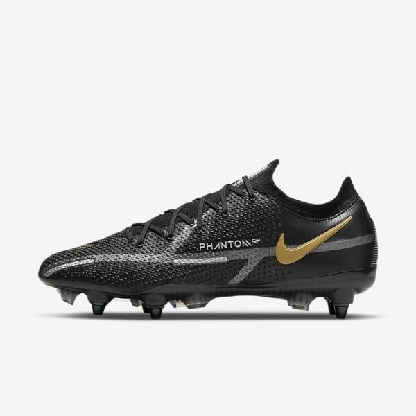 Black / Metal Gold / Metal Silver / Metal Dark Grey Nike Phantom GT2 Elite SG-Pro AC Soft-Ground Men\'s Football Shoes | NK845PNV