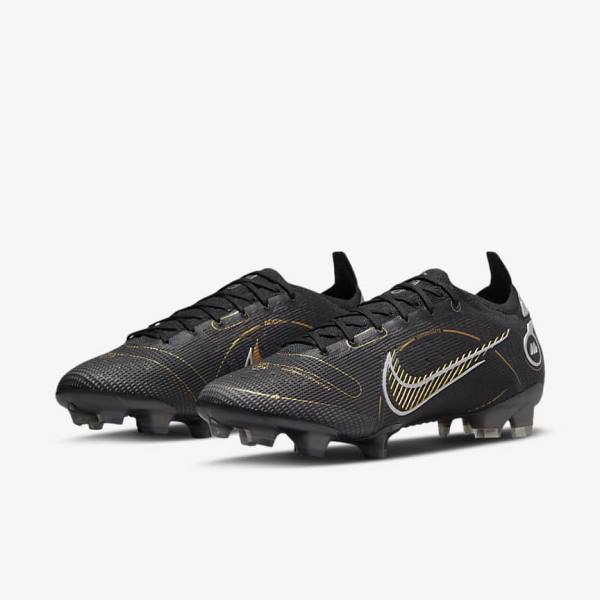 Black / Metal Silver / Grey / Metal Gold Nike Mercurial Vapor 14 Elite FG Firm-Grounds Men's Football Shoes | NK056RHN