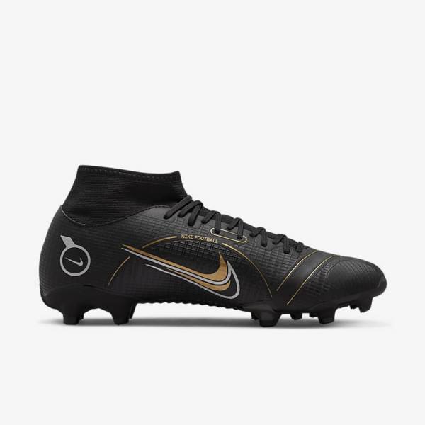 Black / Metal Silver / Grey / Metal Gold Nike Mercurial Superfly 8 Academy MG Multi-Grounds Women's Football Shoes | NK178RDE