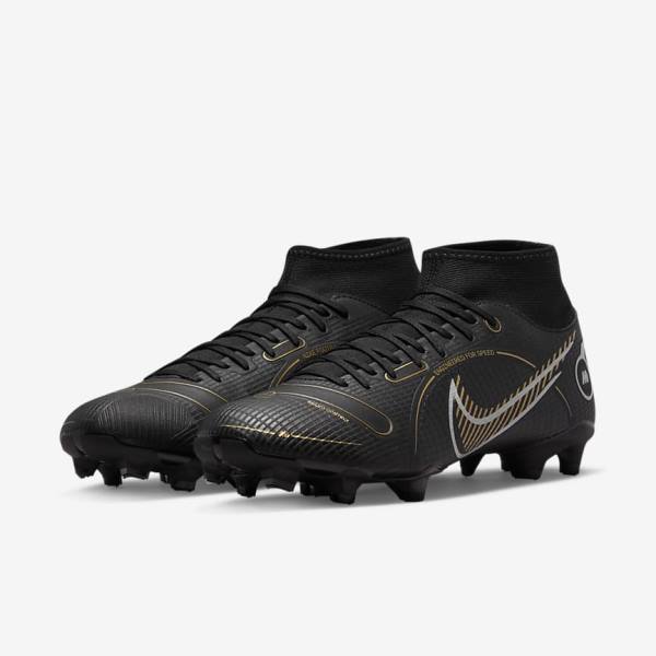 Black / Metal Silver / Grey / Metal Gold Nike Mercurial Superfly 8 Academy MG Multi-Grounds Women's Football Shoes | NK178RDE