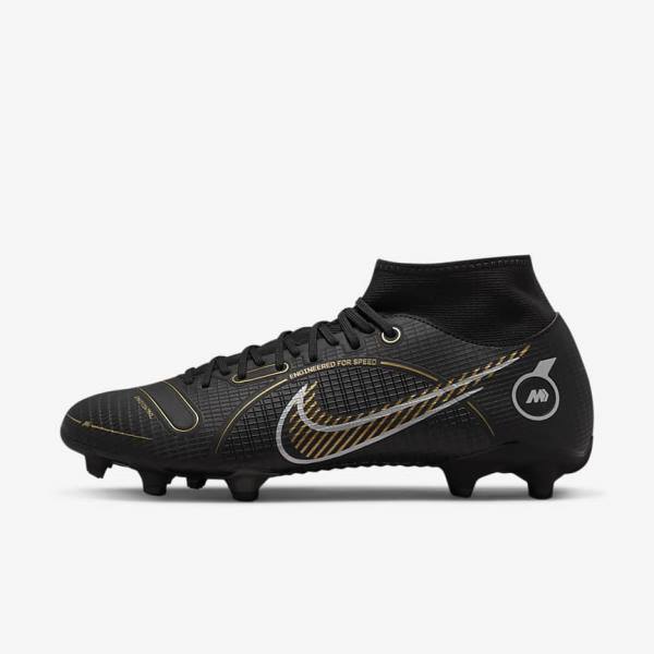 Black / Metal Silver / Grey / Metal Gold Nike Mercurial Superfly 8 Academy MG Multi-Grounds Women\'s Football Shoes | NK178RDE