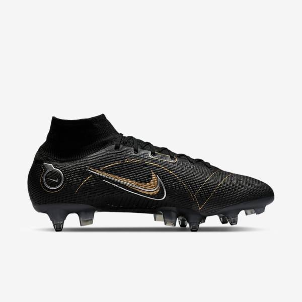 Black / Metal Silver / Grey / Metal Gold Nike Mercurial Superfly 8 Elite SG-PRO Anti-Clog Traction Soft-Ground Men's Football Shoes | NK198EDG