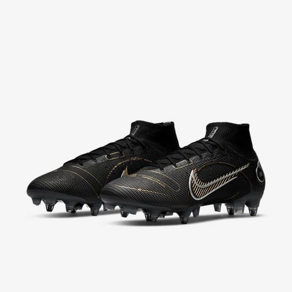 Black / Metal Silver / Grey / Metal Gold Nike Mercurial Superfly 8 Elite SG-PRO Anti-Clog Traction Soft-Ground Men's Football Shoes | NK198EDG