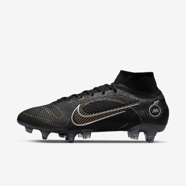 Black / Metal Silver / Grey / Metal Gold Nike Mercurial Superfly 8 Elite SG-PRO Anti-Clog Traction Soft-Ground Men\'s Football Shoes | NK198EDG