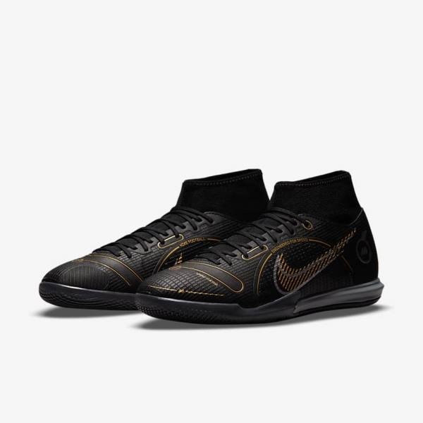 Black / Metal Silver / Grey / Metal Gold Nike Mercurial Superfly 8 Academy IC Indoor-Court Men's Football Shoes | NK280MFO