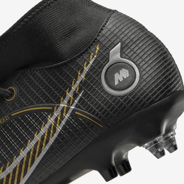 Black / Metal Silver / Grey / Metal Gold Nike Mercurial Superfly 8 Academy SG-PRO Anti-Clog Traction Soft-Grounds Women's Football Shoes | NK310COH