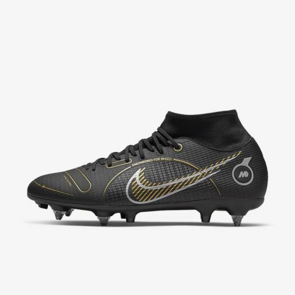 Black / Metal Silver / Grey / Metal Gold Nike Mercurial Superfly 8 Academy SG-PRO Anti-Clog Traction Soft-Grounds Women\'s Football Shoes | NK310COH