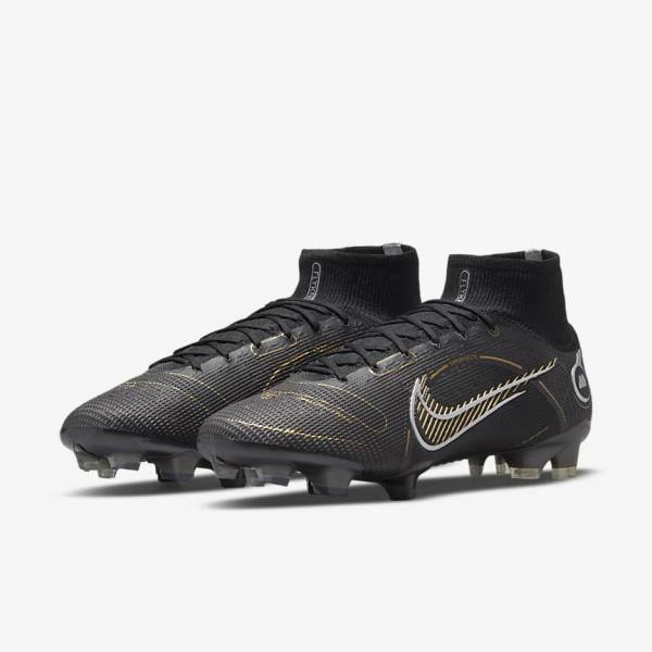 Black / Metal Silver / Grey / Metal Gold Nike Mercurial Superfly 8 Elite FG Firm-Grounds Women's Football Shoes | NK520VZH