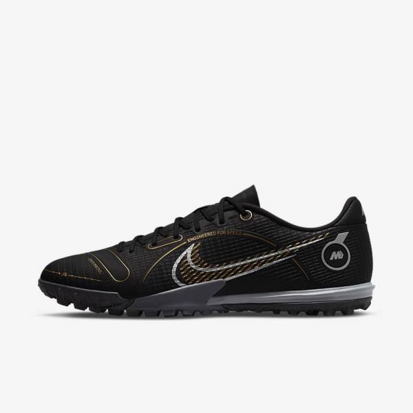 Black / Metal Silver / Grey / Metal Gold Nike Mercurial Vapor 14 Academy TF Turf Women\'s Football Shoes | NK530XDW