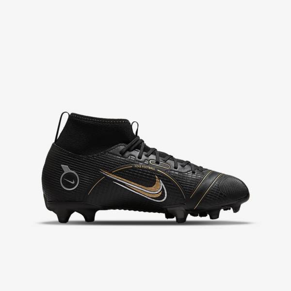 Black / Metal Silver / Grey / Metal Gold Nike Jr. Mercurial Superfly 8 Academy MG Older Multi-Ground Kids' Football Shoes | NK574PAI