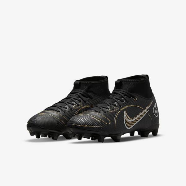 Black / Metal Silver / Grey / Metal Gold Nike Jr. Mercurial Superfly 8 Academy MG Older Multi-Ground Kids' Football Shoes | NK574PAI