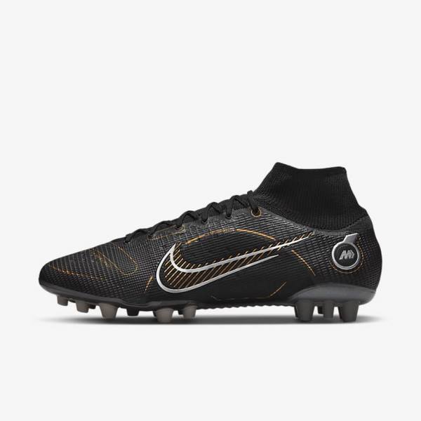 Black / Metal Silver / Grey / Metal Gold Nike Mercurial Superfly 8 Elite AG Artificial-Grasss Men\'s Football Shoes | NK735QZG