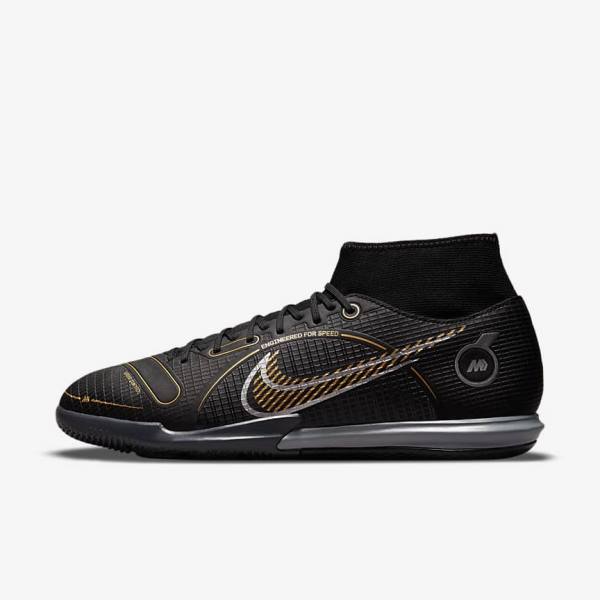 Black / Metal Silver / Grey / Metal Gold Nike Mercurial Superfly 8 Academy IC Indoor-Court Women\'s Football Shoes | NK817FJG