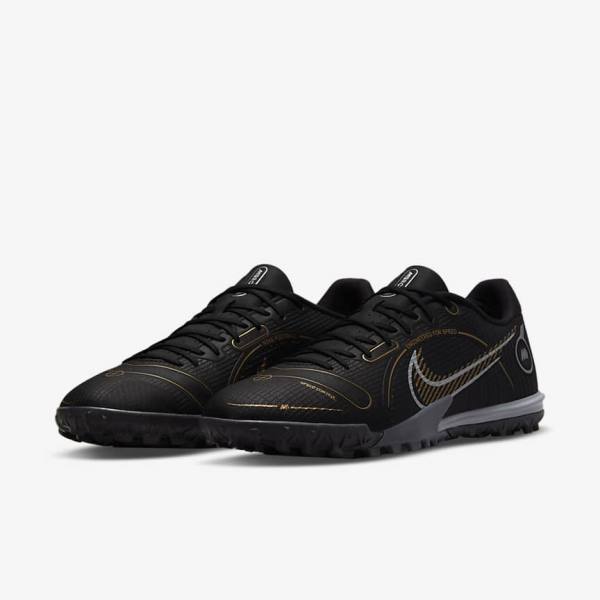 Black / Metal Silver / Grey / Metal Gold Nike Mercurial Vapor 14 Academy TF Turf Men's Football Shoes | NK854LCM