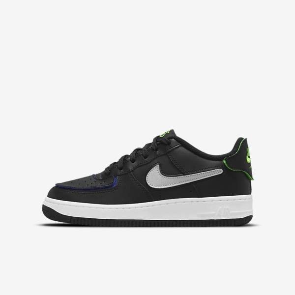 Black / Metal Silver Nike Air Force 1-1 Older Kids\' Sneakers | NK690PHN