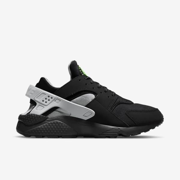 Black / Metal Silver / Silver / Green Nike Air Huarache Men's Sneakers | NK307KQE