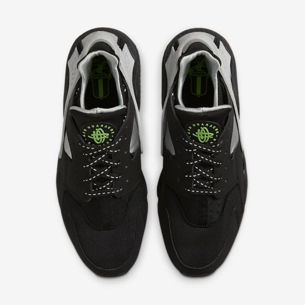 Black / Metal Silver / Silver / Green Nike Air Huarache Men's Sneakers | NK307KQE