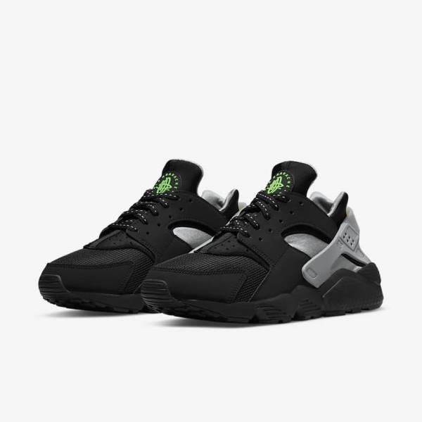 Black / Metal Silver / Silver / Green Nike Air Huarache Men's Sneakers | NK307KQE