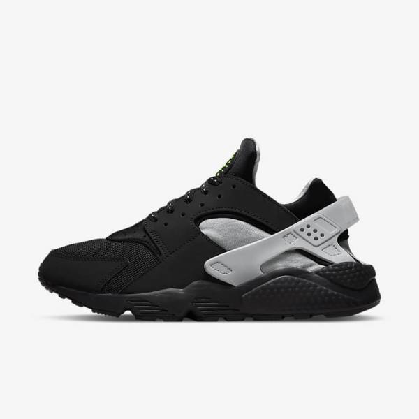 Black / Metal Silver / Silver / Green Nike Air Huarache Men\'s Sneakers | NK307KQE