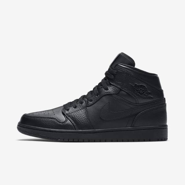 Black Nike Air Jordan 1 Mid Men\'s Sneakers | NK421WYH