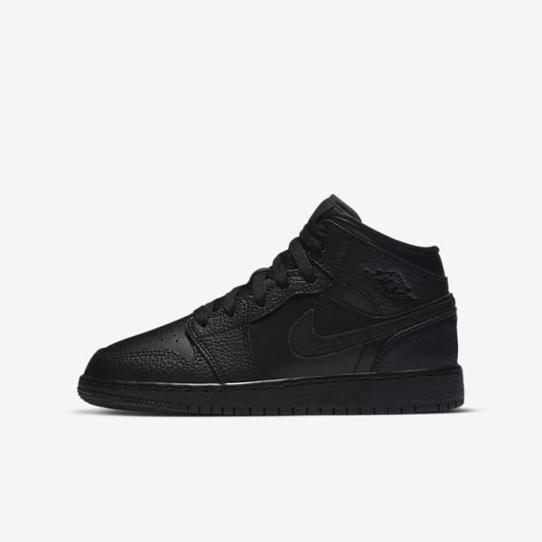 Black Nike Air Jordan 1 Mid Older Kids\' Sneakers | NK834KNL