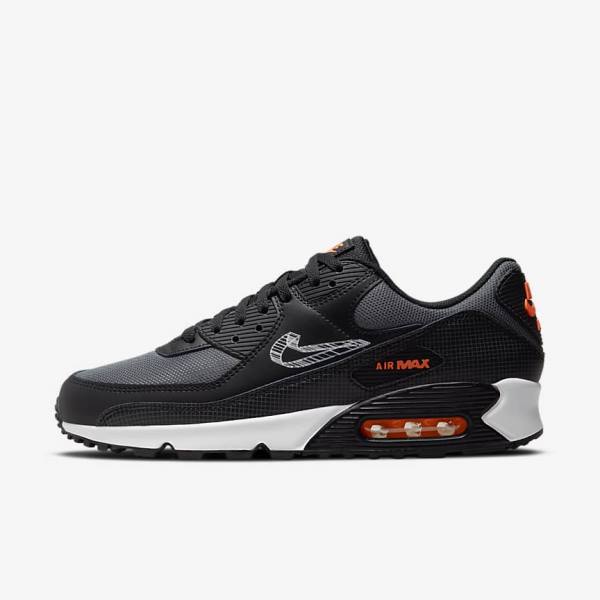 Black / Orange / Grey / White Nike Air Max 90 Men\'s Sneakers | NK690OIR