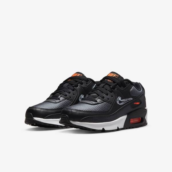 Black / Orange / Grey / White Nike Air Max 90 Older Kids' Sneakers | NK825LVA