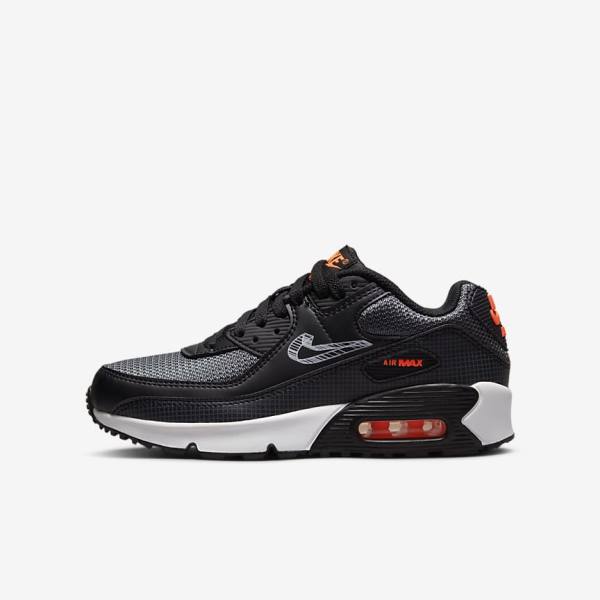 Black / Orange / Grey / White Nike Air Max 90 Older Kids\' Sneakers | NK825LVA