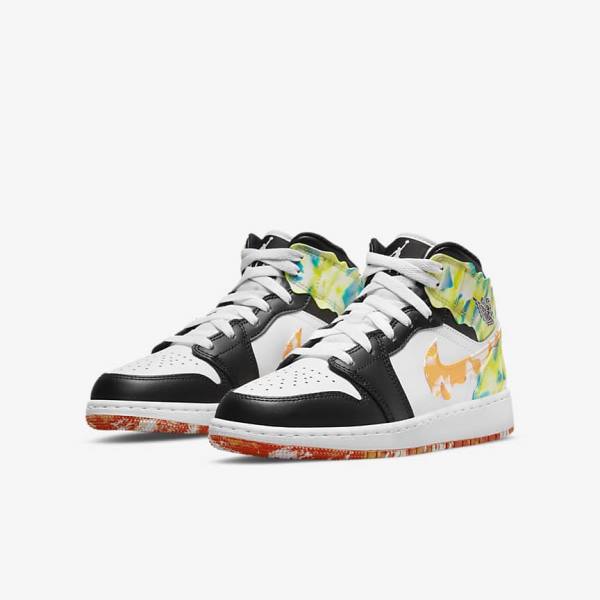 Black / Orange / White Nike Air Jordan 1 Mid SE Older Kids' Sneakers | NK682HWL