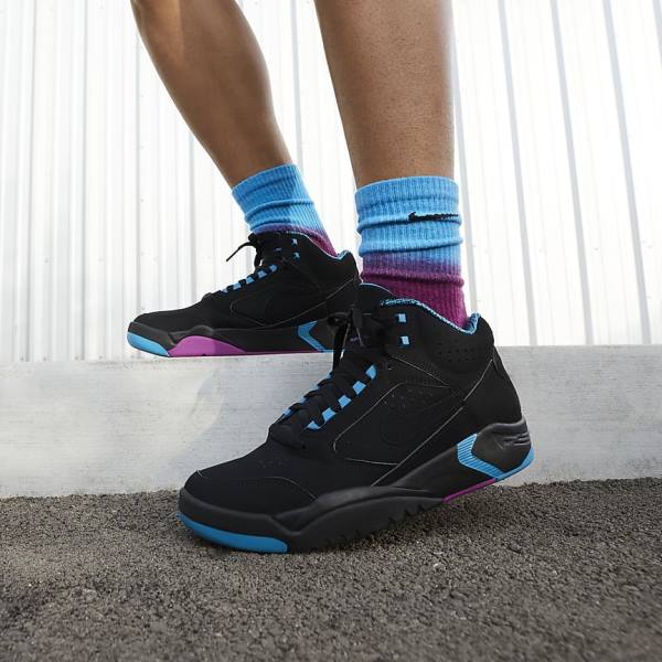 Black / Turquoise / Red Purple / Black Nike Air Flight Lite Mid Men's Sneakers | NK293NXR