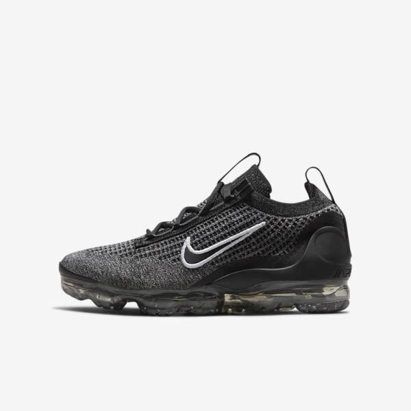 Black / White / Dark Grey / Black Nike Air VaporMax 2021 FK Older Kids\' Sneakers | NK865SWG