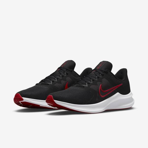 Black / White / Dark Grey / Red Nike Downshifter 11 Road Men's Running Shoes | NK024SQY