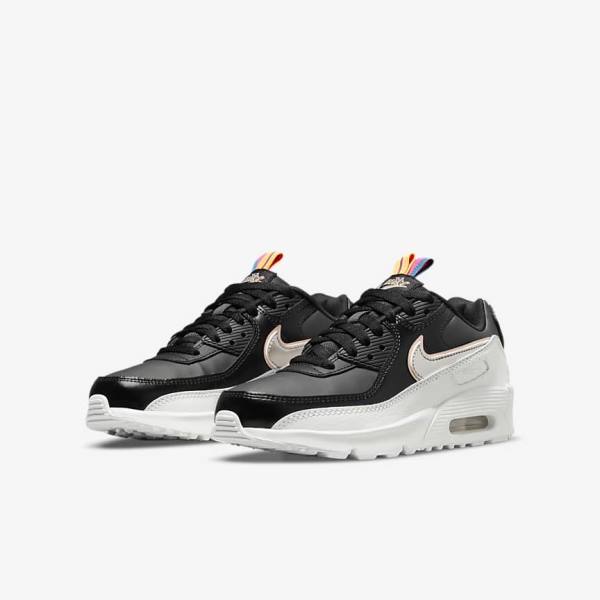 Black / White / Metal Blue Grey Nike Air Max 90 LTR SE Older Kids' Sneakers | NK517BOM