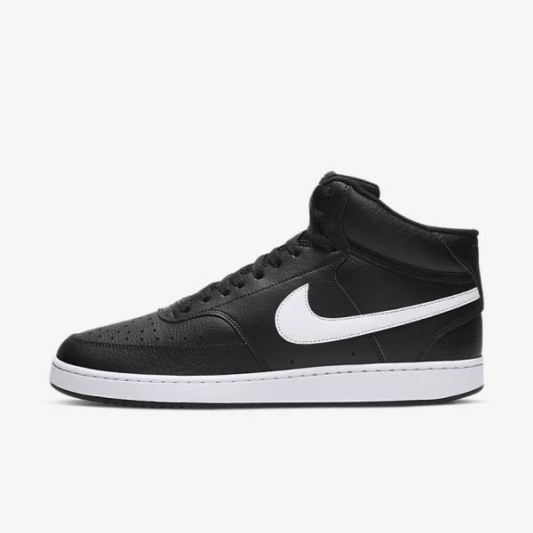 Black / White Nike Court Vision Mid Men\'s Sneakers | NK673DKP