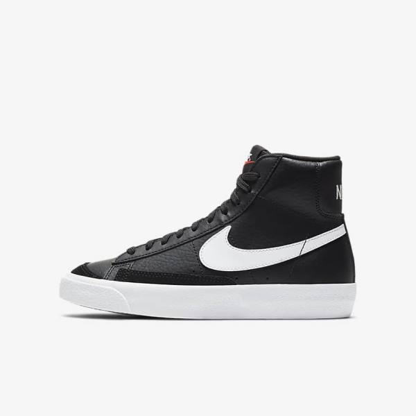 Black / White / Orange Nike Blazer Mid 77 Older Kids\' Sneakers | NK306LGN