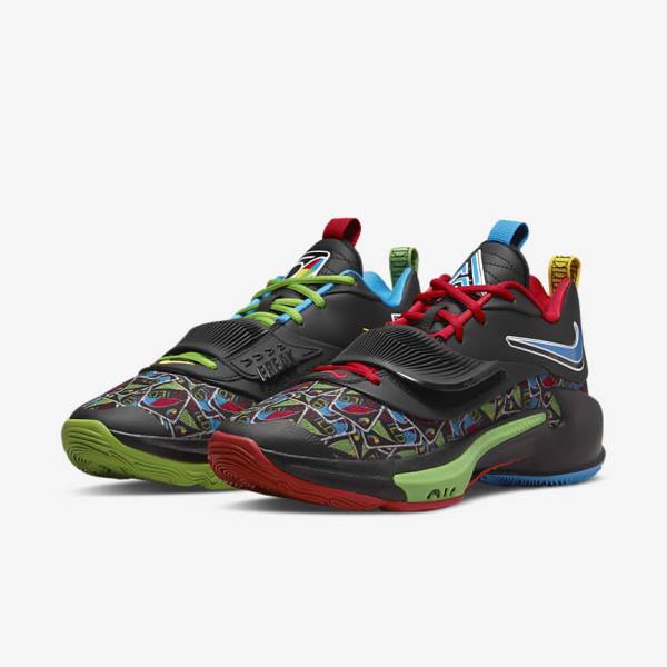 Black / White / Red / Green Nike Zoom Freak 3 Women's Basketball Shoes | NK053UFW